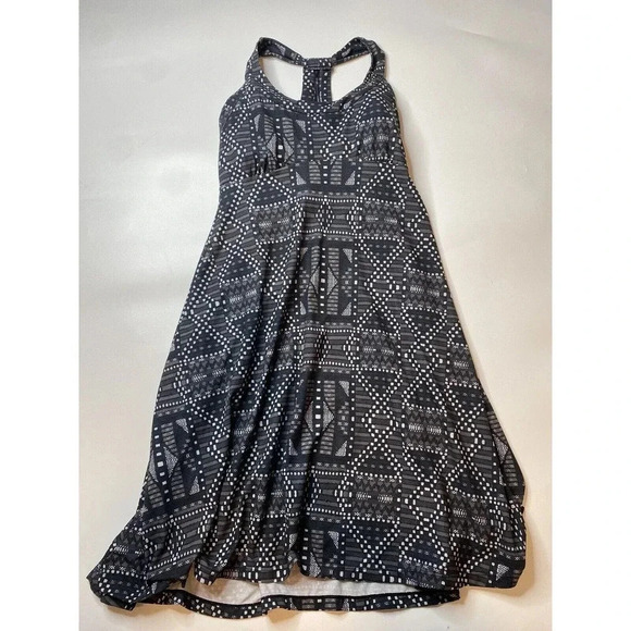 Prana Cali Dress Black Bridge Small Built in Shelf Bra Geometric Athletic - Picture 1 of 8